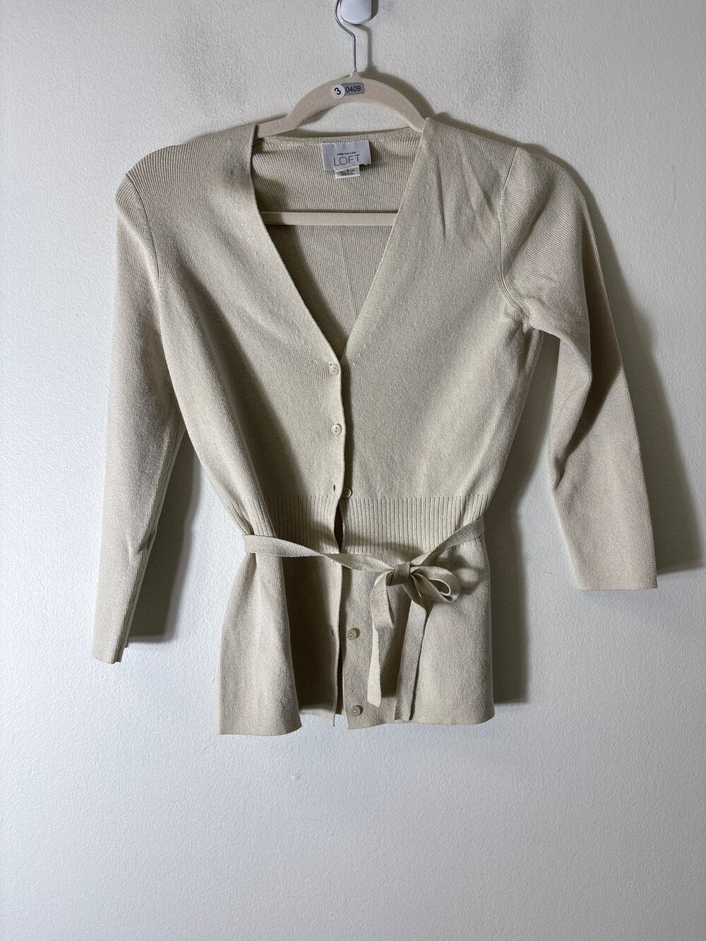 Loft Oatmeal Long Sleeve Knit Cardigan Sweater Sz S